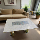 Mother of Pearl Paua Shell Mosaic Table Top – Handmade Stone Inlay Coffee, Dining, Center Table Slab Unique Handicrafts IND