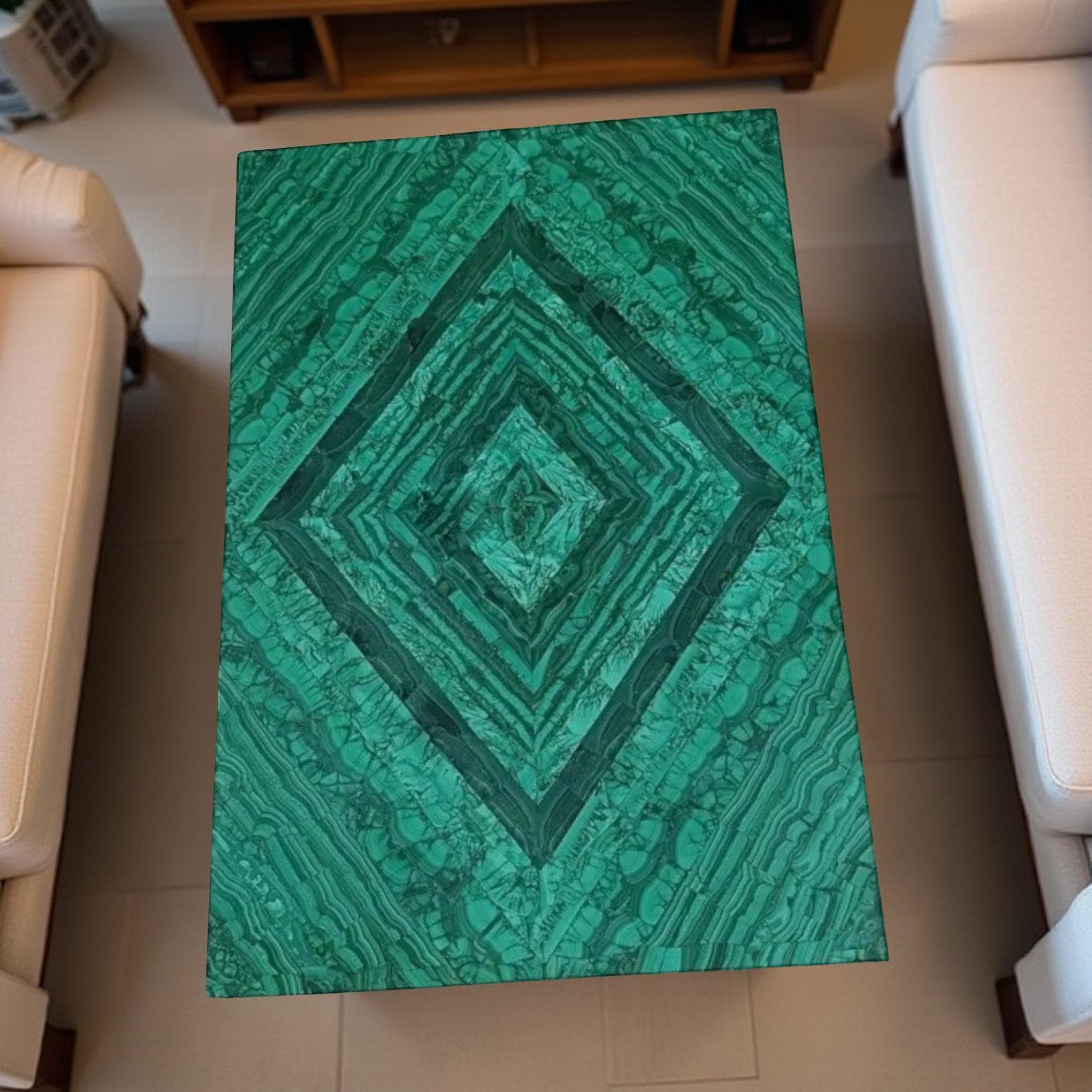 Malachite Stone Center Table – Decorative Green Gemstone Furniture for Home & Hotel Unique Handicrafts IND