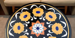 Black Marble Coffee Table Top – Handmade Pietra Dura Inlay with Semi-Precious Stones Unique Handicrafts IND