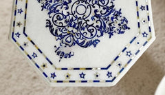 Buy White Marble Center Table | Lapis Lazuli Inlay Pietra Dura Floral Design | Handmade Home Decor | Personalized Luxury Gift Table Unique Handicrafts IND