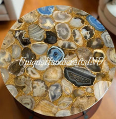 Mix Agate Stone Table – Small Agate End Table – Natural Agate Coffee Table – Gemstone Accent Table – Unique Crystal Home Decor Unique Handicrafts IND
