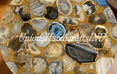 Mix Agate Stone Table – Small Agate End Table – Natural Agate Coffee Table – Gemstone Accent Table – Unique Crystal Home Decor Unique Handicrafts IND