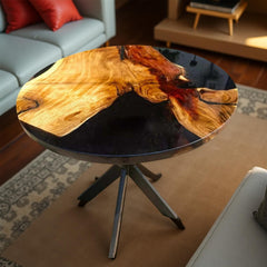Black Epoxy Coffee Table – Round Wood Resin Table – Handmade Epoxy Table – Rustic Modern Furniture – Living Room Personalized gift Unique Handicrafts IND