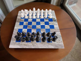 Luxury Marble Stone Chess Board – Lapis Lazuli Inlay Mosaic – Handmade Stone Art Game Set – Decorative Gift for Him Unique Handicrafts IND