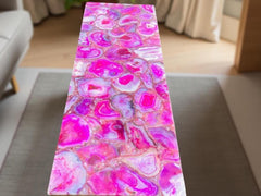 Luxury Pink Agate Stone Console Table | Backlit Quartz Countertop Dining Table | Kitchen Island & Stone Bar Countertop Decor Unique Handicrafts IND