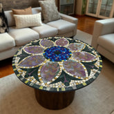 Handmade Black Marble Coffee Table | Semi-Precious Stone Inlay | Mosaic Art Mid Century Modern Furniture for Living Room Unique Handicrafts IND