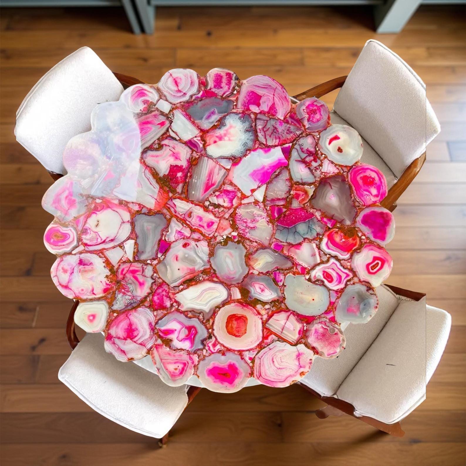 Handmade Pink Agate Coffee Table | Live Edge Floral Shape | Unique Gemstone Furniture for Indoor & Outdoor Decor Unique Handicrafts IND