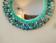 Green Agate Crystal Wall Mirror | Quartz Gemstone Mirror for Home & Office | Handmade Boho Wall Decor | Healing Stone Accent Mirror Gift Unique Handicrafts IND