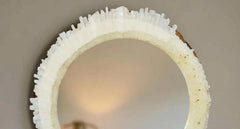 Elegant Quartz Wall Mirror – Handmade Crystal Gemstone Frame – Luxury Round Mirror for Living Room or Bedroom Décor Unique Handicrafts IND