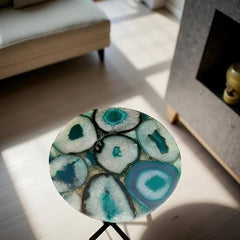 Luxury Green Agate End Table – Round Handmade Stone Furniture, Home Decor Art, Personalized Gift Idea Unique Handicrafts IND