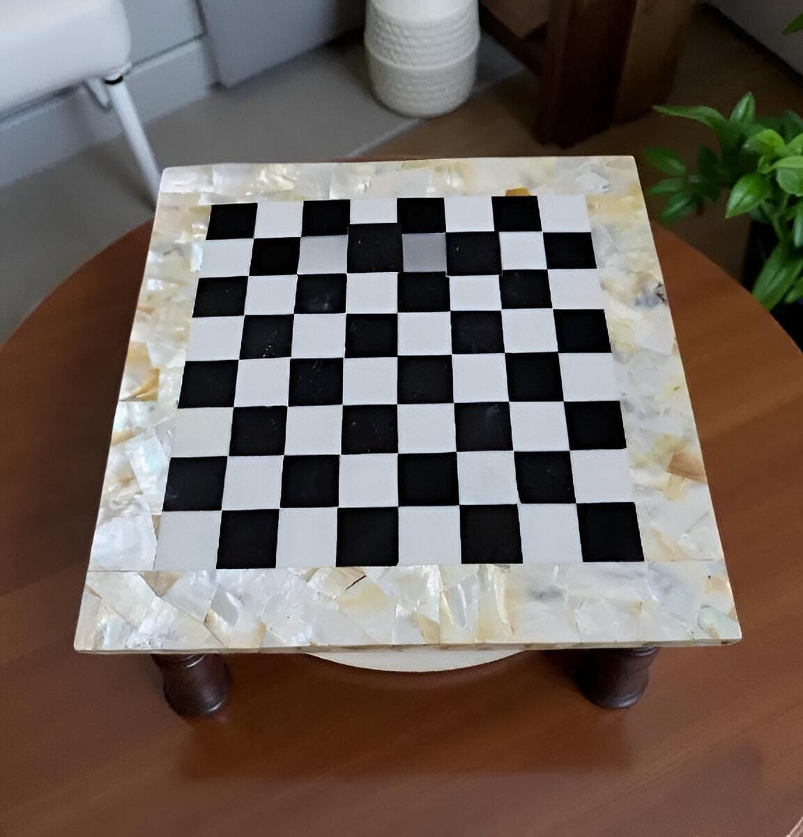 Gold Mother of Pearl Chess Board – Handmade Marble Chess Set – Decorative Stone Game Gift for Him Unique Handicrafts IND