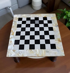 Gold Mother of Pearl Chess Board – Handmade Marble Chess Set – Decorative Stone Game Gift for Him Unique Handicrafts IND
