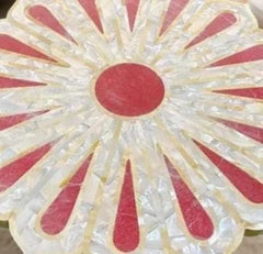 Mother of Pearl & Rose Quartz Coffee Table | Flower Shape Handmade Inlay Stone Art | Luxury Gemstone Furniture for Interior Decor Unique Handicrafts IND