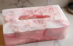 Rose Quartz Tissue Box – Handmade Stone Tissue Holder – Luxury Bathroom Décor & Vanity Accessories Unique Handicrafts IND