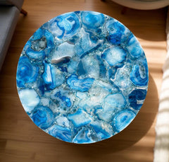 Beautiful Blue Agate Coffee Table | Round Natural Stone Table Handmade | Modern Luxury Gemstone Furniture for Home Decor Unique Handicrafts IND