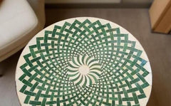 Exclusive White Marble Round Coffee Table with Malachite Mosaic – Handmade Italian Art Furniture for Home & Hotel Décor Unique Handicrafts IND