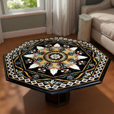 Black Marble Center Table Top – Handmade Marquetry Floral Design with Semi-Precious Stone Inlay – Luxury Furniture for Home Décor Unique Handicrafts IND