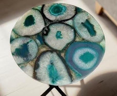 Luxury Green Agate End Table – Round Handmade Stone Furniture, Home Decor Art, Personalized Gift Idea Unique Handicrafts IND