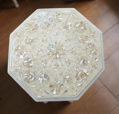 Mother of Pearl Inlay Marble Table Top | Floral Marquetry Art | Handmade Coffee Table Furniture Unique Handicrafts IND