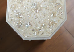 Mother of Pearl Inlay Marble Table Top | Floral Marquetry Art | Handmade Coffee Table Furniture Unique Handicrafts IND