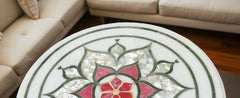 Mother of Pearl & Pink Inlay Marble Table Top | Floral Marquetry Art | Handmade Coffee Table Furniture Unique Handicrafts IND