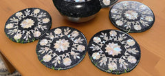 Black Marble Coaster Set with Mother of Pearl Inlay | Handmade Floral Art | Unique Gift for Loved One Unique Handicrafts IND