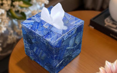 Blue Agate Tissue Box Cover | Handmade Gemstone Napkin Holder | Luxury Bathroom Decor Accessory | Natural Stone Tissue Holder Unique Handicrafts IND
