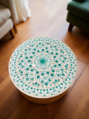 Luxury White Marble Center Table with Malachite Floral Inlay – Handmade Home Furniture Unique Handicrafts IND