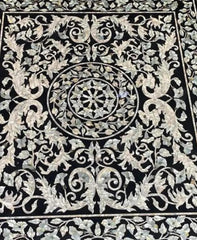 Elegant Marble Inlay Dining Table – MOP Inlaid Black Marble Table Top – Luxury Stone Art Decor Unique Handicrafts IND