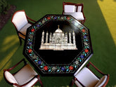 Luxury Black Marble Center Table – Taj Mahal Mother of Pearl Inlay Art – Handmade Furniture for Gift Unique Handicrafts IND