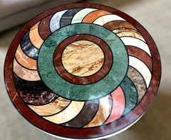 Handmade Round Marble Coffee Table – Semi-Precious Italian Mosaic Inlay – Home & Garden Furniture Decor Unique Handicrafts IND