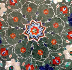 Elegant Round Green Marble Coffee Table – Semi-Precious Pietradura Art – Luxury Home & Office Decor Unique Handicrafts IND