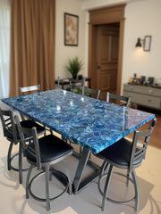 Blue Agate Table Top | Natural Stone Dining, Coffee & Console Table | Handmade Agate Side Table | Gemstone Dinner Accent Furniture Unique Handicrafts IND