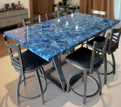 Blue Agate Table Top | Natural Stone Dining, Coffee & Console Table | Handmade Agate Side Table | Gemstone Dinner Accent Furniture Unique Handicrafts IND