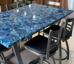 Blue Agate Table Top | Natural Stone Dining, Coffee & Console Table | Handmade Agate Side Table | Gemstone Dinner Accent Furniture Unique Handicrafts IND