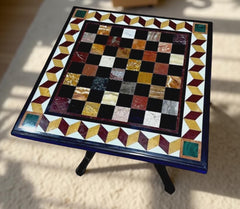 Black Marble Chess Set – Semi-Precious Mosaic Italian Inlay – Personalized Custom Gift Unique Handicrafts IND