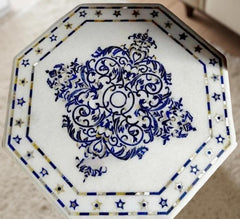 Buy White Marble Center Table | Lapis Lazuli Inlay Pietra Dura Floral Design | Handmade Home Decor | Personalized Luxury Gift Table Unique Handicrafts IND