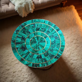 Round Malachite Table Top | Inlay Work Dining Table | Customizable Coffee or Counter Tabletop | Handmade Gemstone Furniture Decor Unique Handicrafts IND