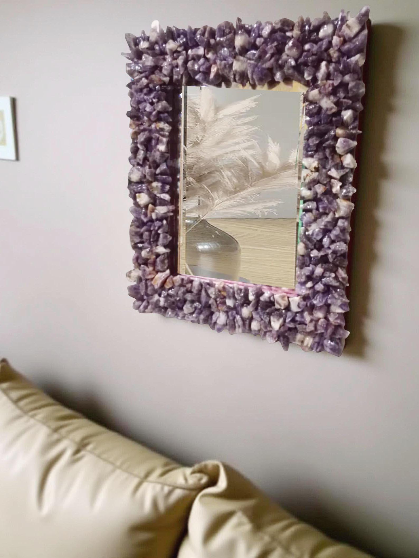 Decorative Purple Amethyst Wall Hanging Mirror | Bohemian Living Room Home Decor Unique Handicrafts IND