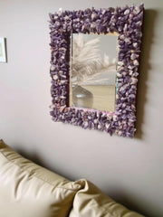 Decorative Purple Amethyst Wall Hanging Mirror | Bohemian Living Room Home Decor Unique Handicrafts IND