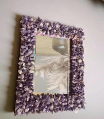 Decorative Purple Amethyst Wall Hanging Mirror | Bohemian Living Room Home Decor Unique Handicrafts IND