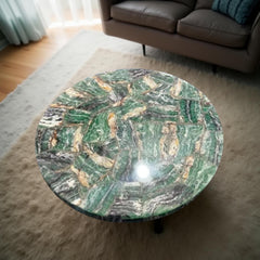 Elegant Green Agate Stone Table | Handmade Gemstone Coffee Table for Home & Office Decor Unique Handicrafts IND