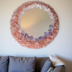 Buy Rose Quartz Gemstone Wall Mirror | Handmade Crystal Mirror for Living Room or Bedroom Unique Handicrafts IND