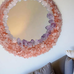 Buy Rose Quartz Gemstone Wall Mirror | Handmade Crystal Mirror for Living Room or Bedroom Unique Handicrafts IND