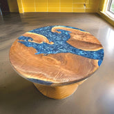 Buy Round Epoxy Dining Table – Blue Epoxy Wood Table – Handmade Round Epoxy Coffee Table – Custom Resin Tabletop Unique Handicrafts IND