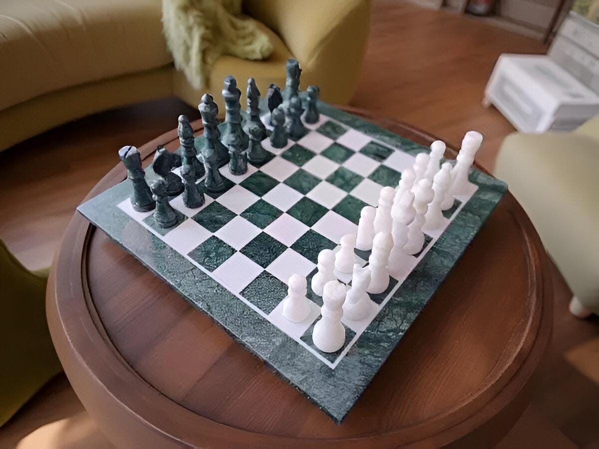 Exotic Green Jade Chess Set – Handmade Marble Chess Board with Pieces – Collectible Stone Game Set – Unique Gift for Him Unique Handicrafts IND