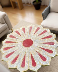 Mother of Pearl & Rose Quartz Coffee Table | Flower Shape Handmade Inlay Stone Art | Luxury Gemstone Furniture for Interior Decor Unique Handicrafts IND