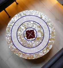 Mother of Pearl Coffee Table Top – Handmade Semi-Precious Inlay Mosaic Stone Art – Decorative Luxury Furniture for Living Room Unique Handicrafts IND