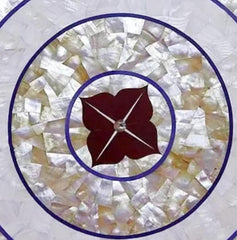 Mother of Pearl Coffee Table Top – Handmade Semi-Precious Inlay Mosaic Stone Art – Decorative Luxury Furniture for Living Room Unique Handicrafts IND