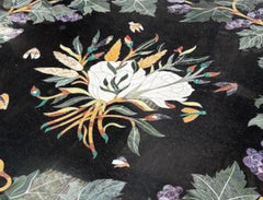 Black Marble Center Table – Semi-Precious Stone Inlay Pietra Dura Floral Art – Handmade Luxury Home Decor Furniture Unique Handicrafts IND